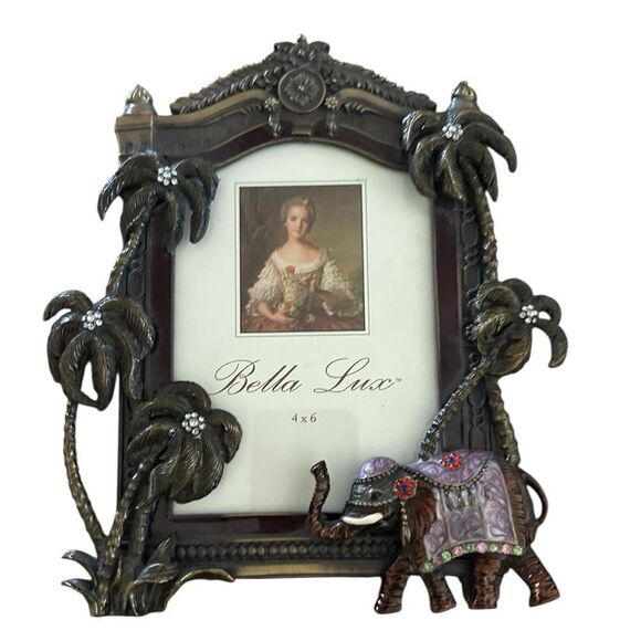 Bella Lux Czech Crystal Enamel Picture Frame Bronze Palm Tree Elephant Trunk Up - Picture 1 of 6